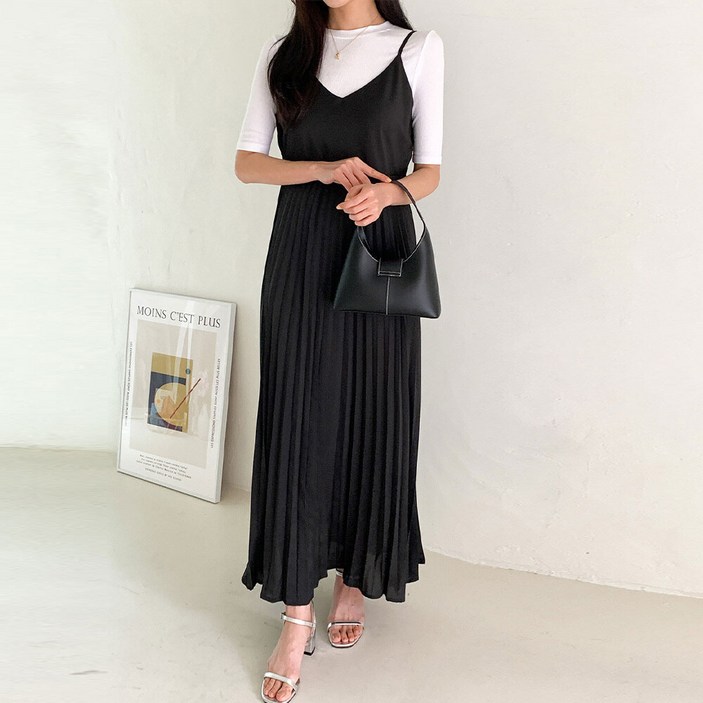 유야 여성 뷔스티에 나시 플리츠 롱원피스 -FOP0561- 봄 가을