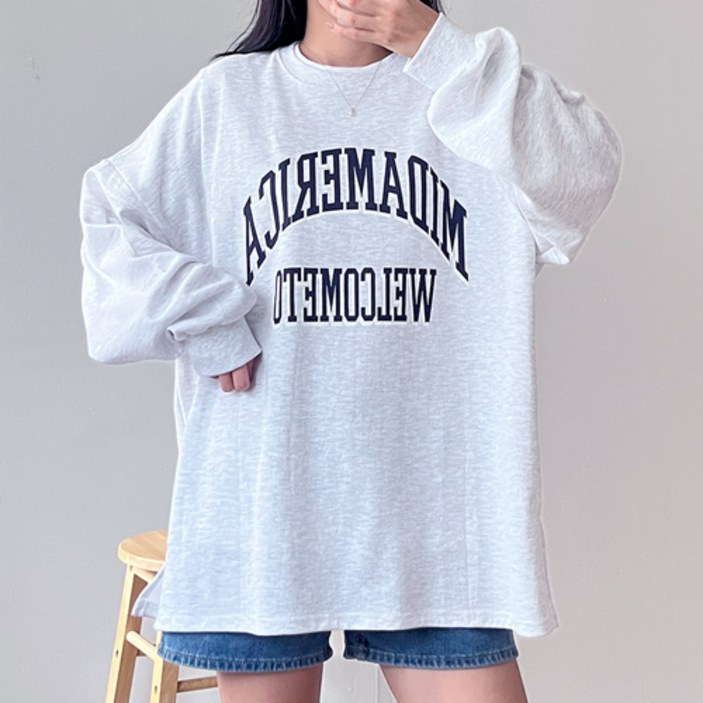 걸즈팩토리 여성용 박스롱컴 빅사이즈 오버핏 긴팔 맨투맨티셔츠 국내제작