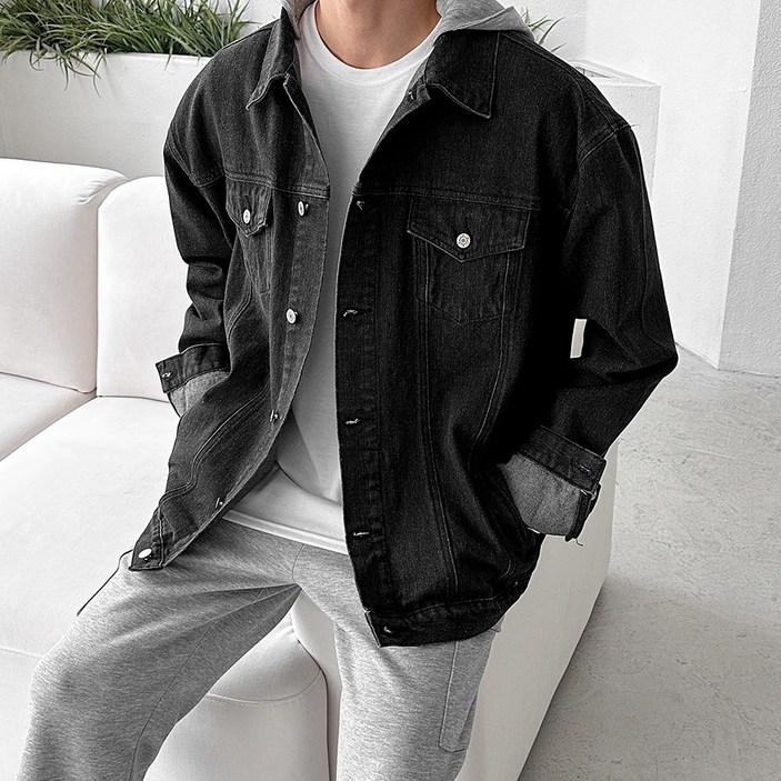 베이직바이블 오버핏 후드 탈부착 워싱 데님 청 자켓(2color)
