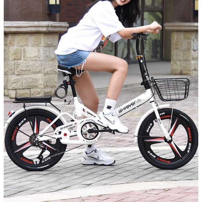 접이식 자전거 초경량 및 휴대용 162022인치 남성 및 여성 변속 소형 페달 자전거, 흰색가변알루미늄합금휠충격흡수16인치