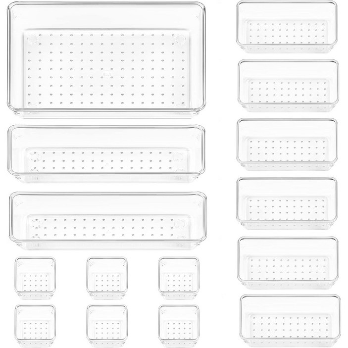 Vtopmart 조립식 다용도 서랍 정리 트레이 수납함 15p, 1세트, 투명