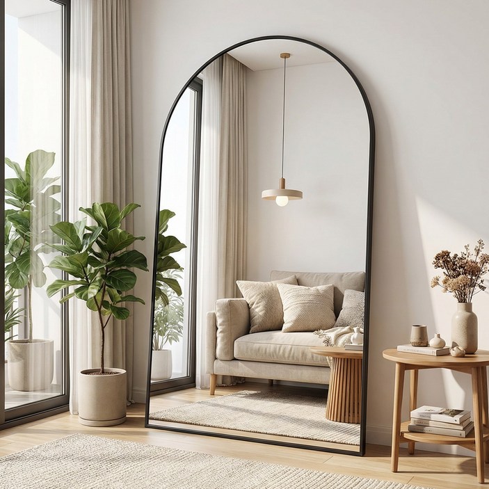 국내발송 당일출고 안토크 초대형 아치형 전신거울 거치 스탠드 지지대 이동식 원룸 미용실용 전신경 1800x1100, 블랙