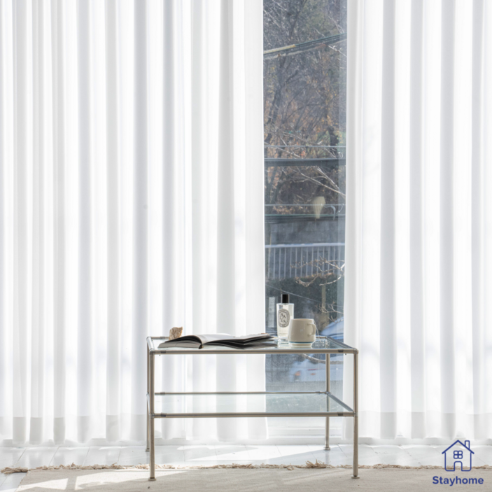 스테이홈 이음선없는 도톰 쉬폰 차르르 2.5배 나비주름 커튼 2P구성