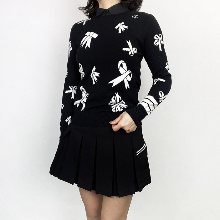 투솜 여성골프니트 리본 도톰 골프니트 봄 가을 겨울 여성 골프웨어 캐시미어 울 라운드 신축성 빅사이즈