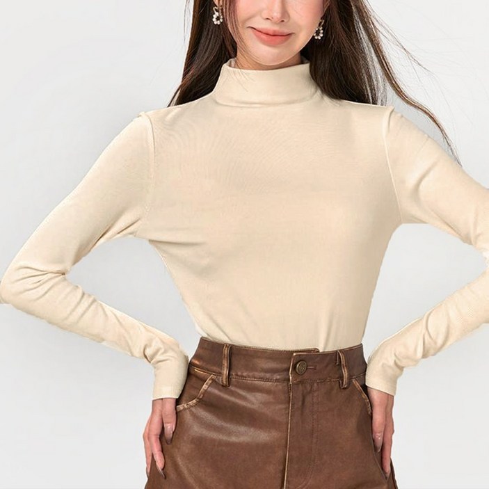 cammello 여성 컴피 반목폴라 기모 긴팔 티셔츠 하프넥 긴팔티