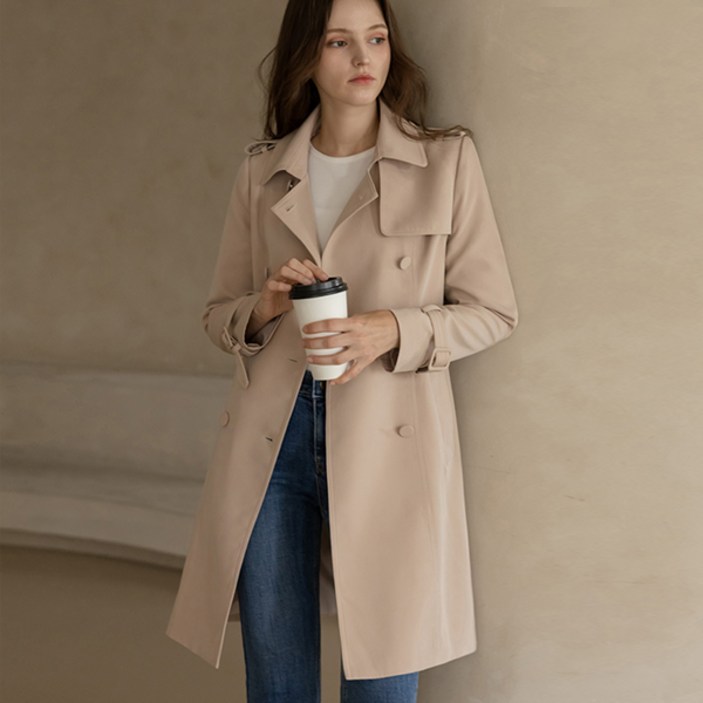 [뮤즈린] [벨트set] 에바 스판 트렌치코트