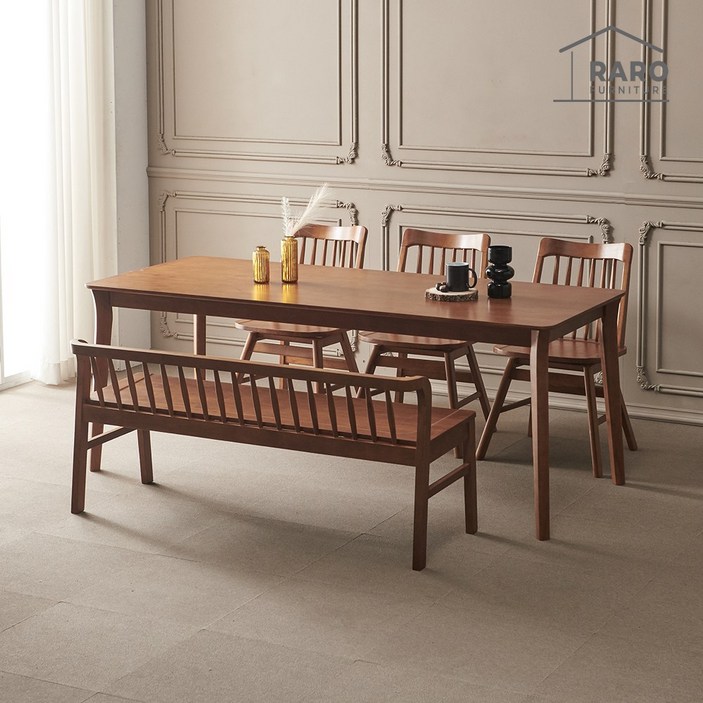 라로퍼니처 스퀘어 1900 고무나무 원목 6인 식탁 세트