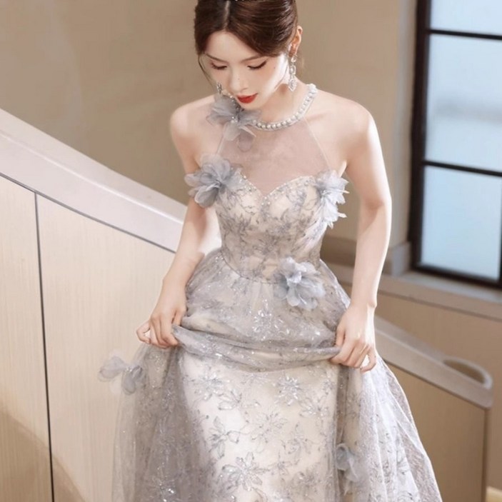 해피유통 여성용 홀터넥 이브닝 드레스 주최 만찬 원피스 B-BJJ001