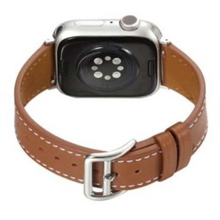 세인트스코트 STR-L01 애플워치 호환 스트랩 프리미엄 소가죽 밴드, 골드 탄_실버 커넥터, 1개