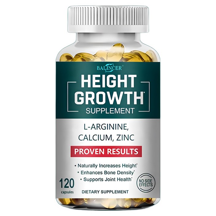 키 성장 보조제 - 어린이, 청소년 및 성인에게 적합하며 뼈 성장 및 강도 지원, 골밀도 강화, 관절 건강 지원, 아르기닌, 칼슘, 아연 함유, 키 증가 보조제 함유