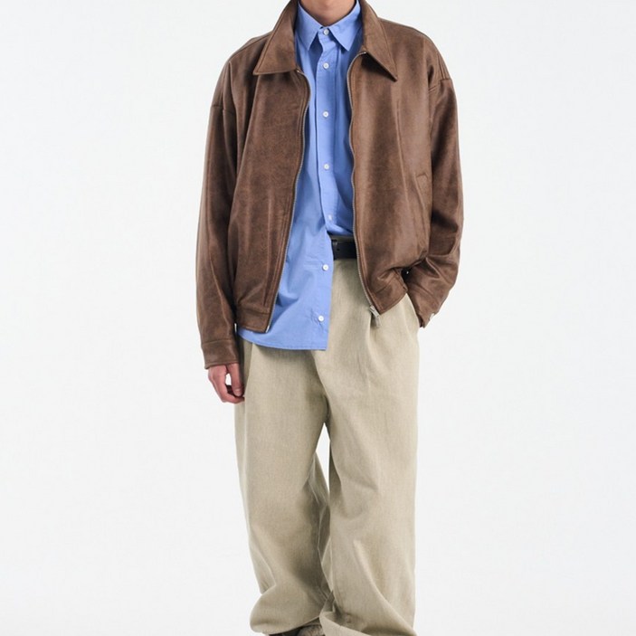 블랙모먼트 비건 스웨이드 오버핏 미니멀 인시전 스트레이트 집업 자켓