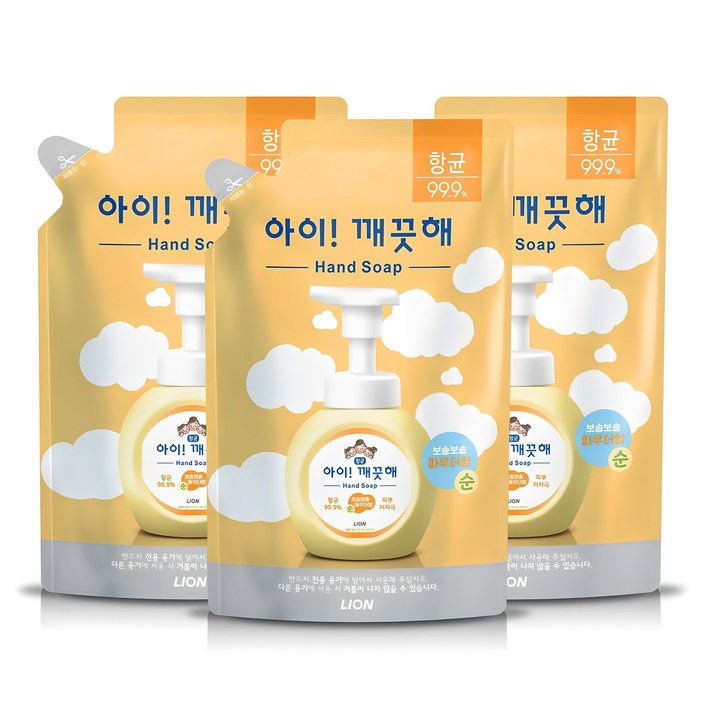 아이깨끗해 폼 핸드솝 순 파우더향 리필, 450ml, 3개