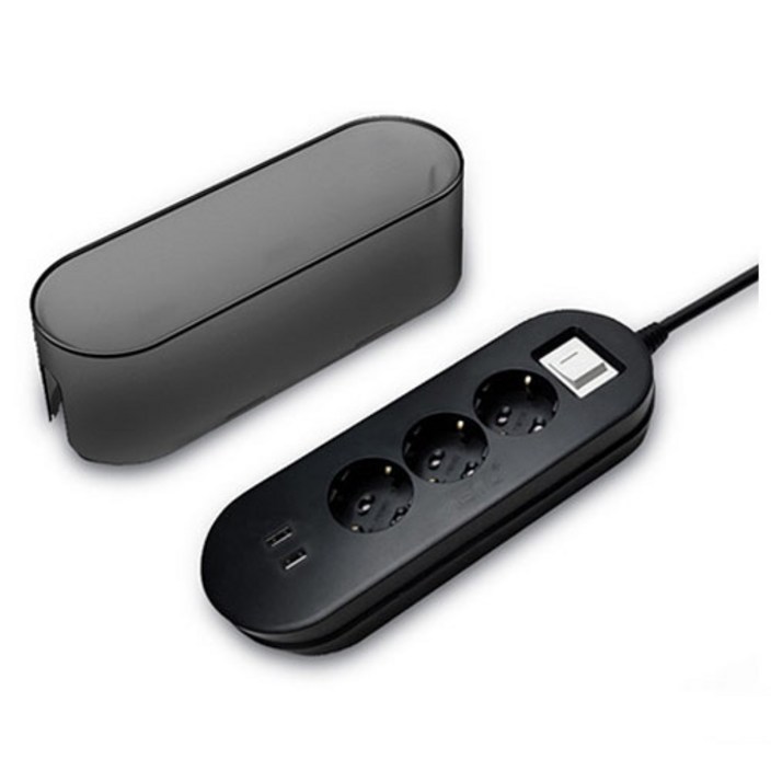 네모탭 박스 멀티탭 3구 SYNA3 USB, 3m, 올블랙, 1개