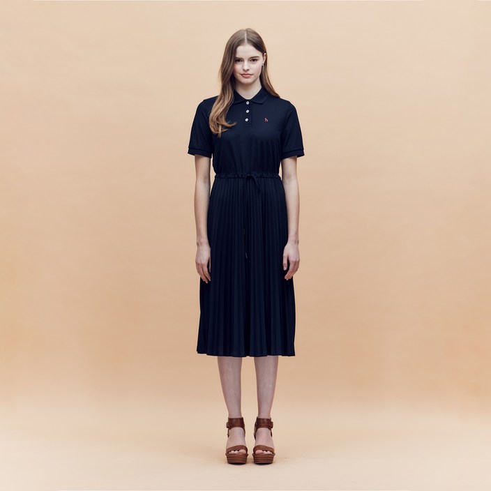 헤지스 여성용 아이코닉 플리츠믹스 피케 반팔 원피스