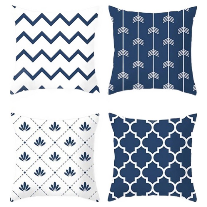 아리코 블루패턴 쿠션커버 4종 세트