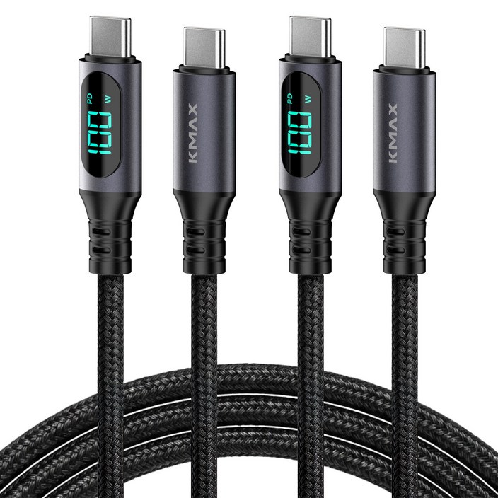 케이맥스 100W LCD 메탈패브릭 CC타입 초고속 충전 케이블