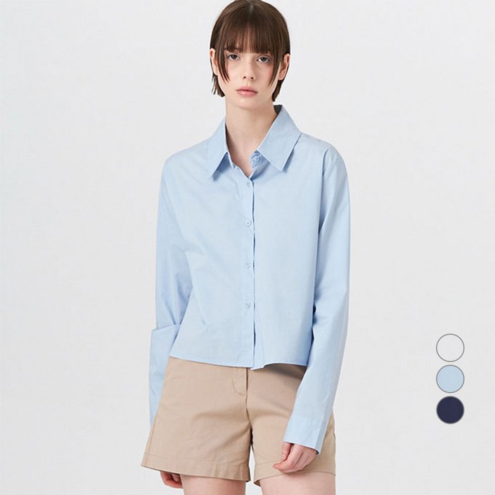 ELLE PARIS 여성용 세미크롭 릴렉스핏 데일리 셔츠