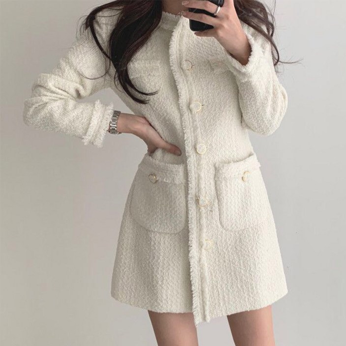 비비에모 엘라라 럭스 트위드 겨울 미니 원피스 12025