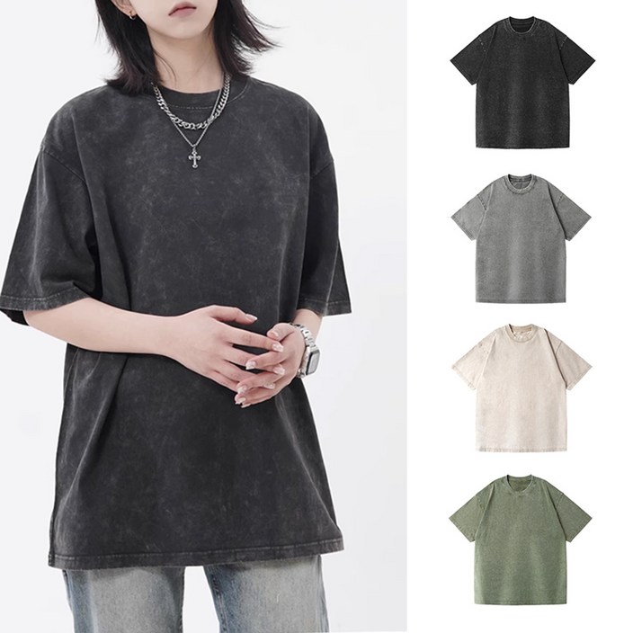 후암마켓 피크먼트 워싱 박스티 코튼 빅사이즈 반팔티