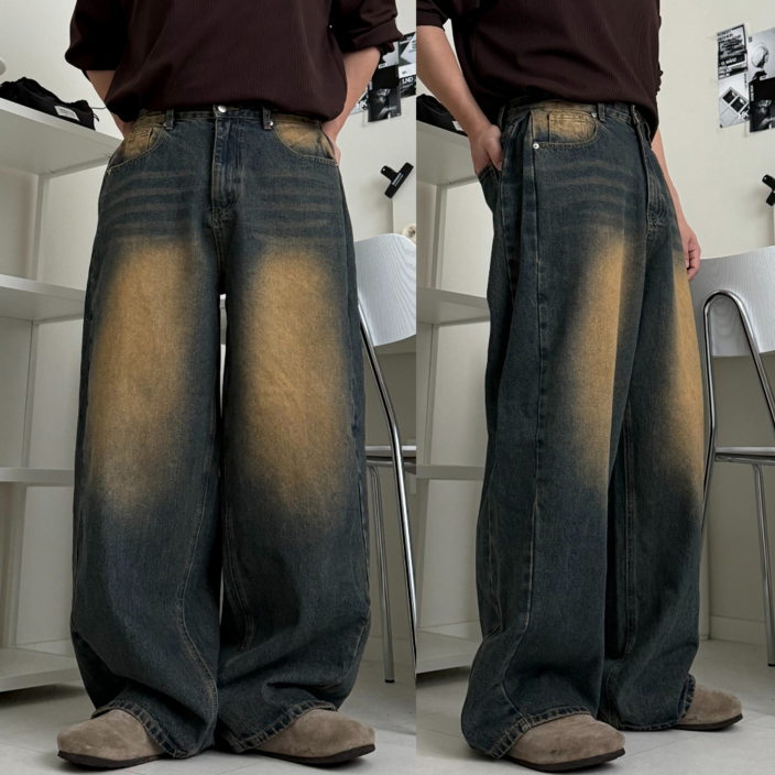 르위 빈티지 워싱 와이드 데님 팬츠 S-XL