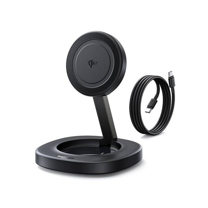 차량용무선충전기 거치대 베이스어스 Qi2 15W 접이식 무선 충전 스탠드 아이폰 16 15 14 13 에어팟 2세대 3세대 프로용 자석 시야각