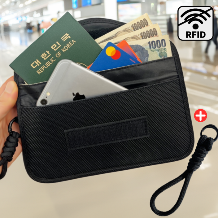 여행 필수 슬림  넉넉 RFID차단 안티스키밍 여권 파우치  스트랩
