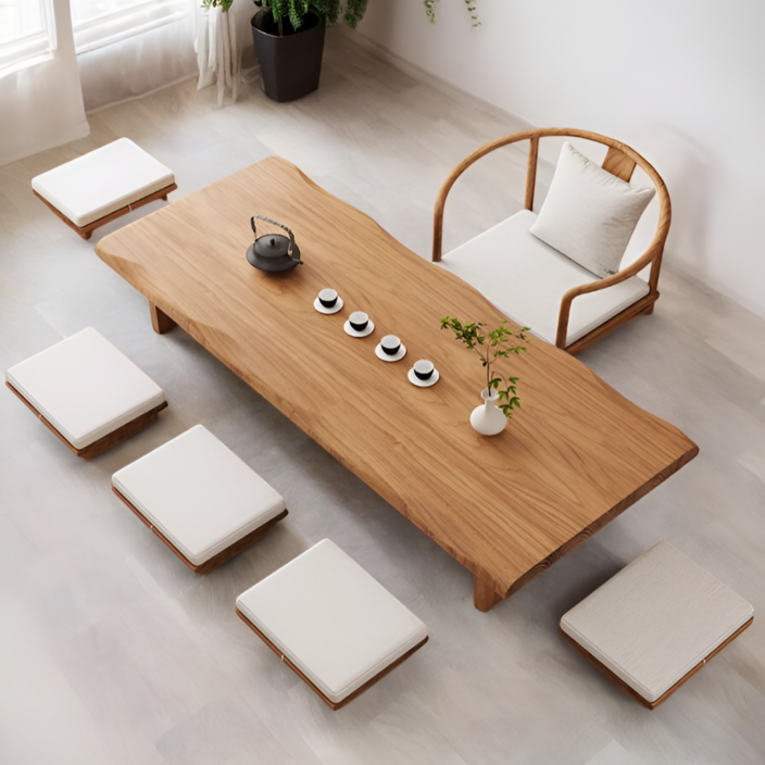 우든빌 통원목 좌식 테이블 낮은 거실 다도상 프리미엄 찻상 티테이블 식탁 다다미