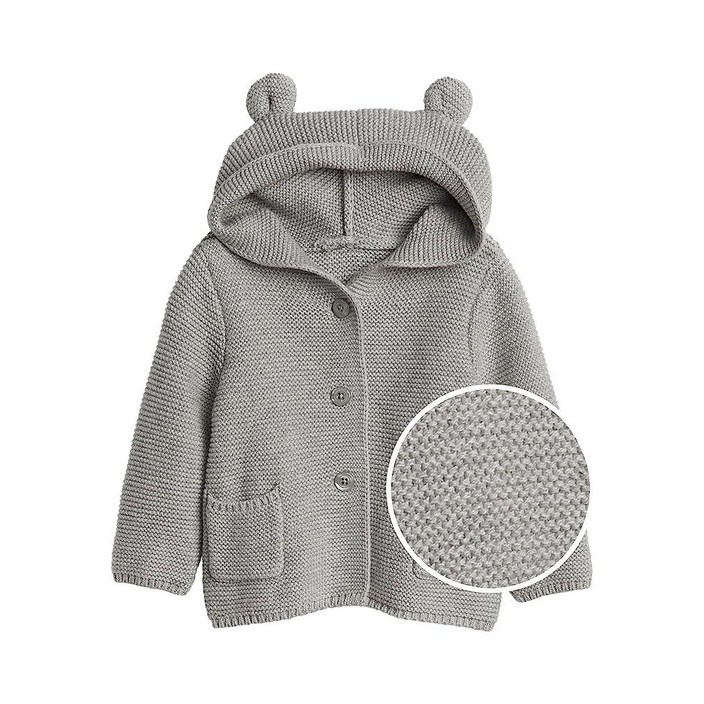 GAP Baby 남아용 곰 가디건 스웨터 가디건 라이트 헤더 그레이 B08, 0-3개월 US
