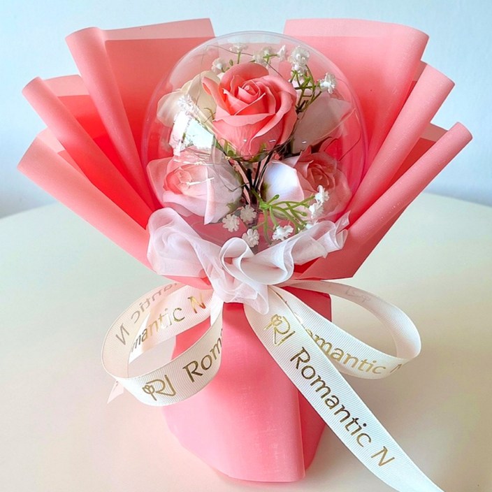 로맨틱앤 풍선꽃다발 카네이션 장미 꽃다발 LED 아크릴 꽃풍선 화환, 코랄핑크일반형꽃다발