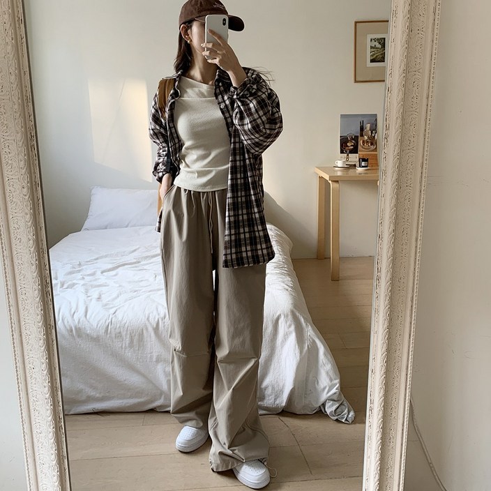 앤샵 여성용 핀스크 아노락 파라슈트 벌룬 투웨이 와이드 밴딩 팬츠4color
