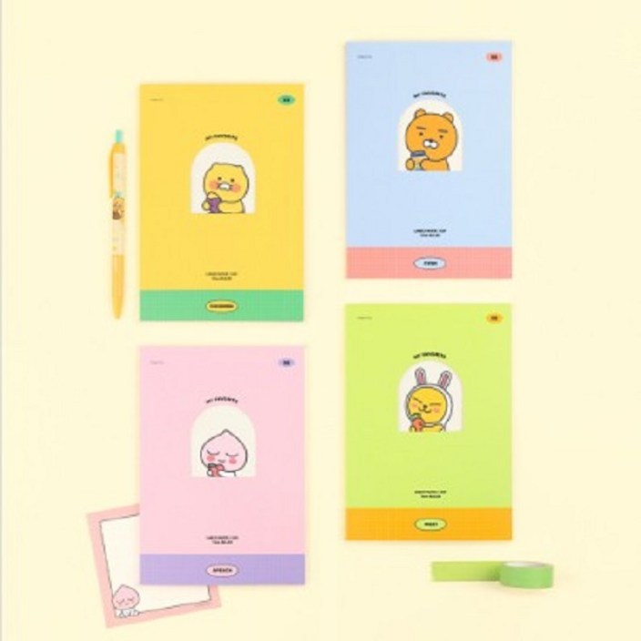 카카오프렌즈 B6 돔송창 노트세트(춘식이,라이언,어피치,무지 각1권씩)