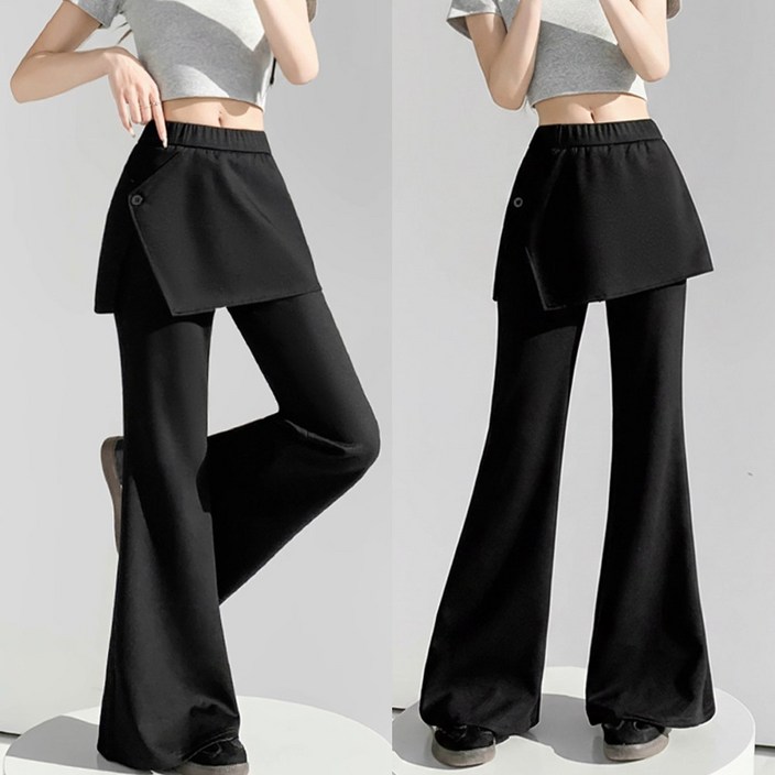 여성용 랩스커트 레이어드 치마바지 플레어 밴딩 트레이닝 팬츠