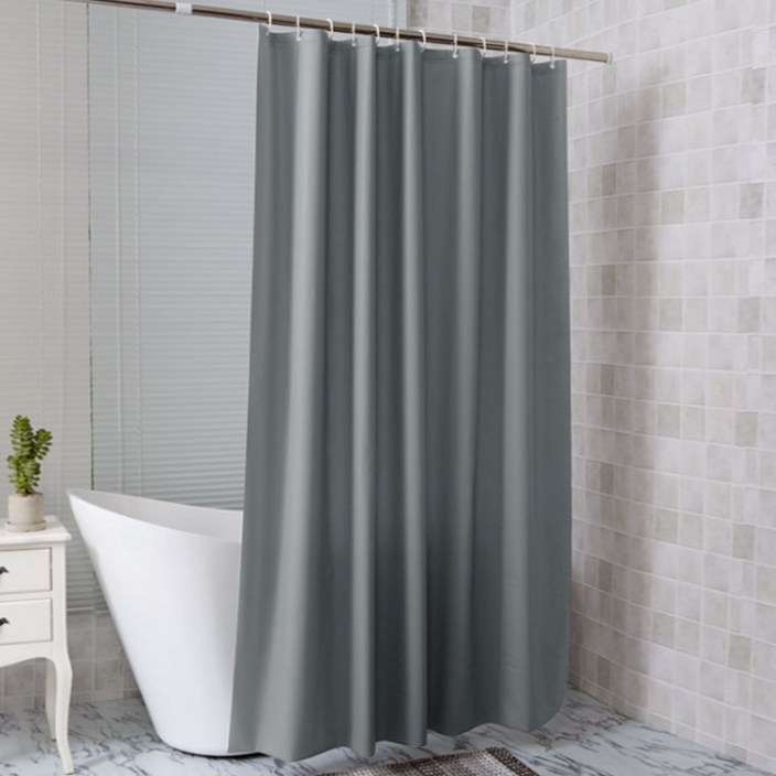 PEVA 욕실 샤워커튼 무지그레이커튼고리포함 180X200cm 욕조 가림막 비닐 방수 커텐, 1개, 그레이계열, 그레이