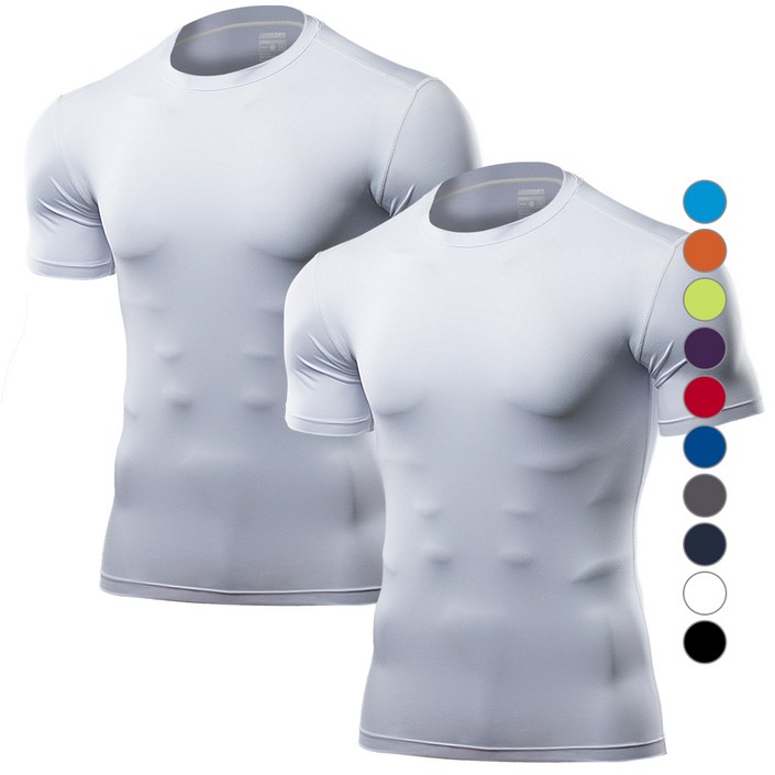 아르메데스 남성용 무지테크핏 반팔 축구 야구 등산 라이딩 트래킹 베이스레이어 언더레이어 상의 2p AR51