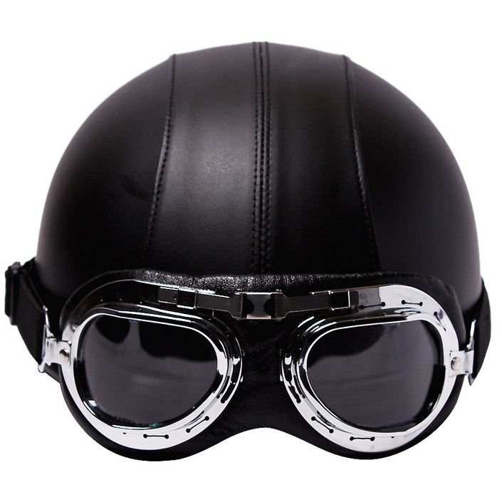 한미글로벌 VINTAGE LEATHER BLACK GOGGLE 헬멧, 블랙 20221128