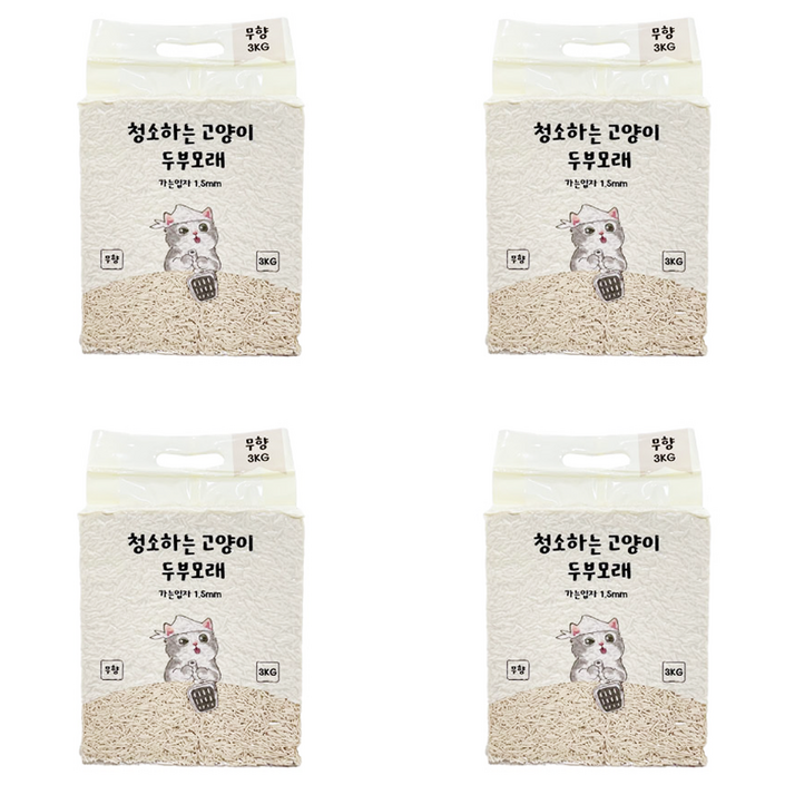 캣필드 청소하는 고양이 두부모래 가는입자 1.5mm, 3kg, 4개, 무향