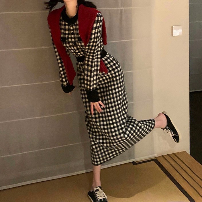 페이퍼먼츠 햅번 체크패턴 퍼프 원피스 23192