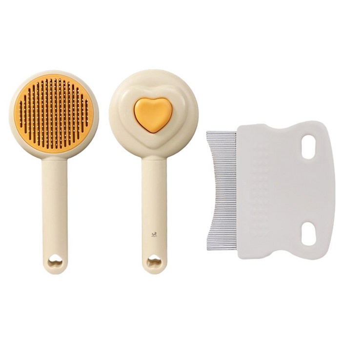 딩동펫 반려동물 원터치 하트 슬리커 브러쉬  페이셜 라운딩 눈꼽빗 세트