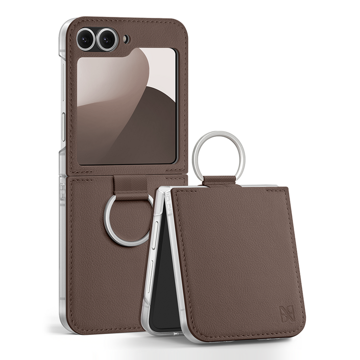 어썸디자인 플랫 수제 가죽 휴대폰 케이스 + 링 세트