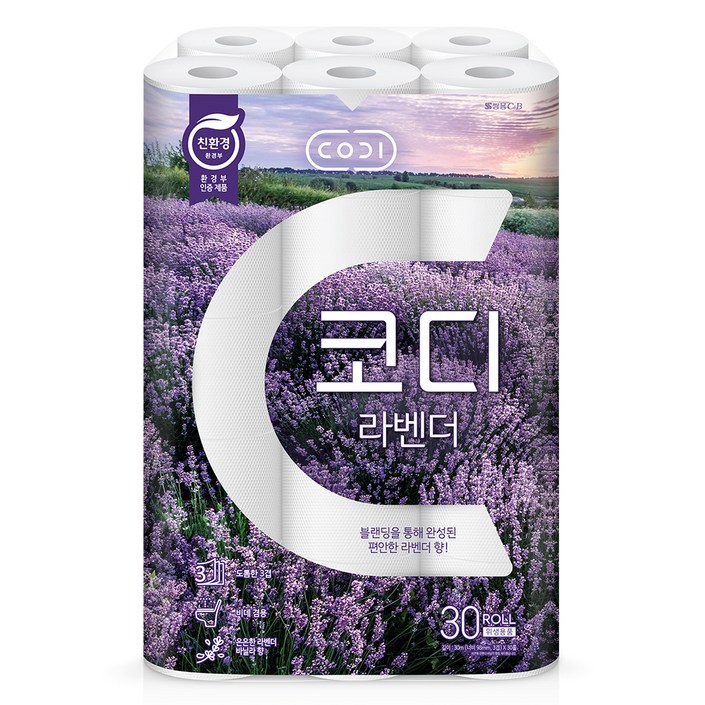 코디 라벤더 3겹 롤화장지, 30m, 30롤, 1개