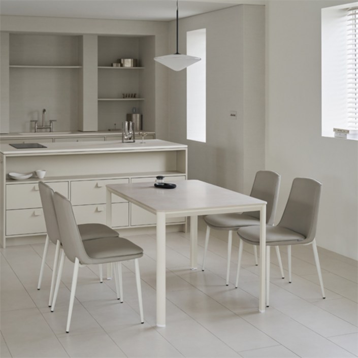 에몬스 릴리 1200 세라믹 식탁  의자 4p 세트 방문설치, 샌드베이지식탁, 라이트그레이의자, 4인용