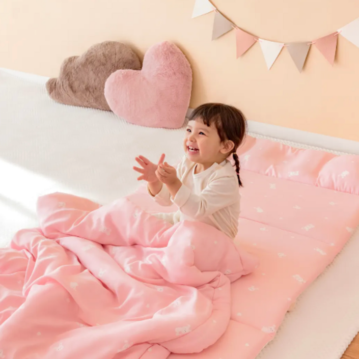 라비킷 유아용 경추베개 리버시블 낮잠이불 세트 분리형, 핑크