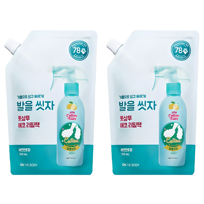 온더바디 코튼풋 발을 씻자 풋샴푸 레몬민트향 에코 리필팩, 1개입, 2개, 500ml