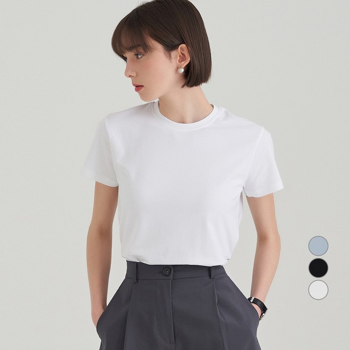 ELLE PARIS 여성용 통기성 슬림핏 라운드넥 반팔 티셔츠