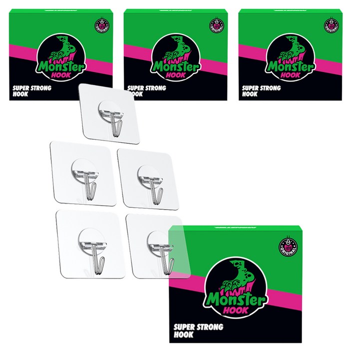 몬스터클리어겔 무타공 부착식 후크 5p, 단일 색상, 4세트