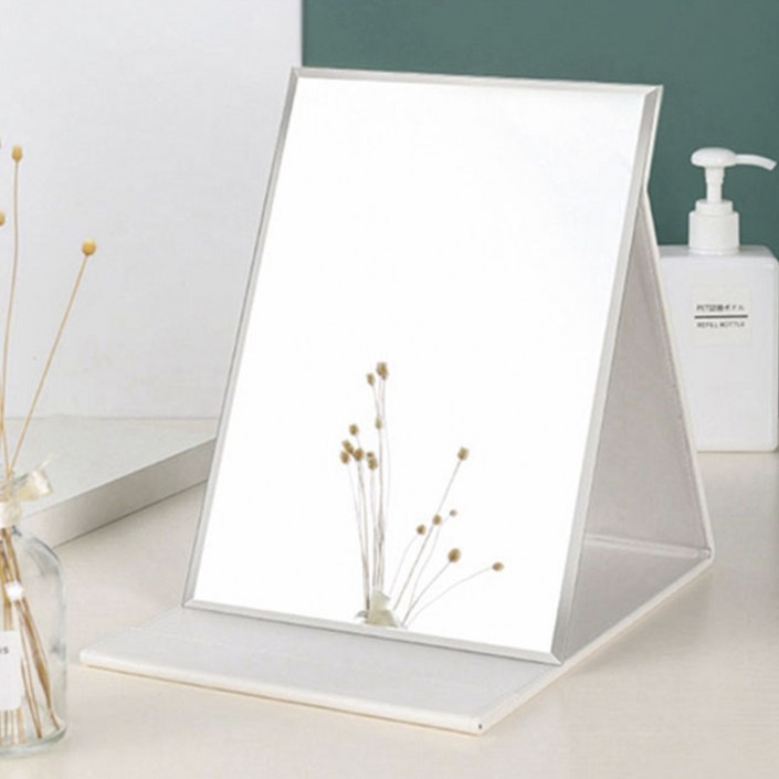 무다스 PU 커버 접이식 휴대용 대형 탁상 거울, 화이트