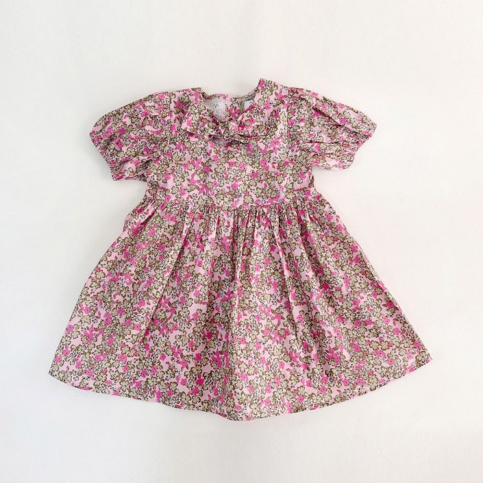 비엔베뉴 여아용 맘스메이드 끈장식 꽃무늬 퍼프 슬리브 원피스 5805