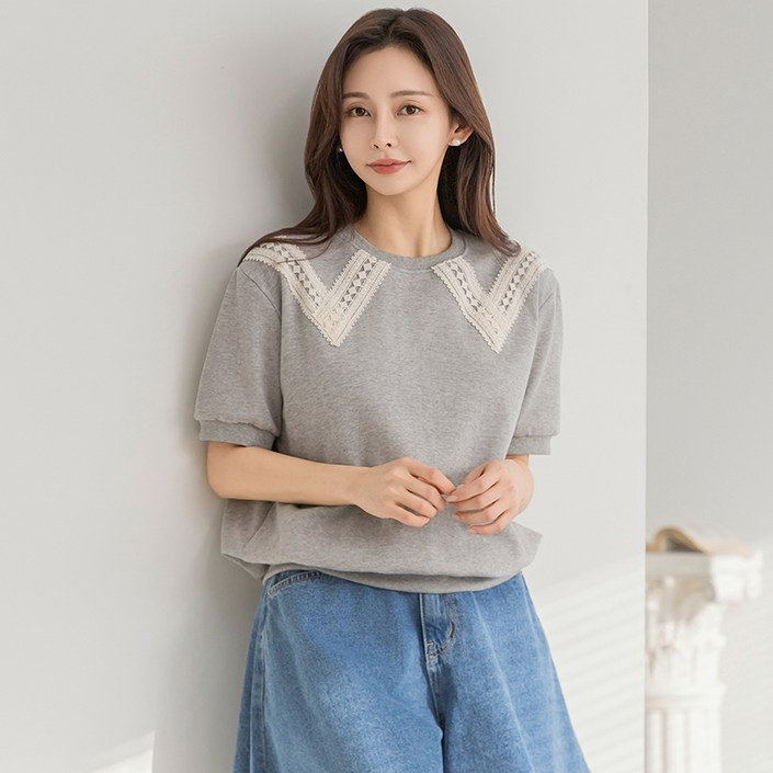 부루앤쥬디 레이스 카라 반팔 맨투맨 ORDTG502A