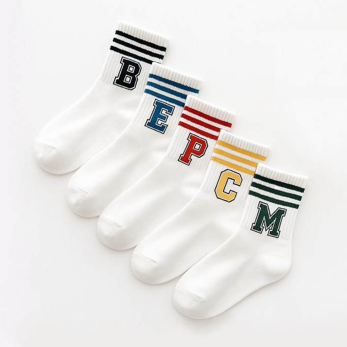아이뿜 아동용 알파벳 스트라이프 미끄럼방지 양말 5켤레 세트 B10