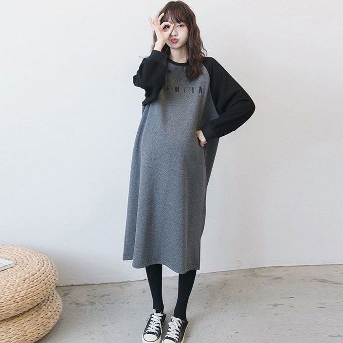 여성원피스 롱원피스 임부스커트 임부복 긴팔원피스 가을겨울 와이드 루즈핏 캐주얼 오버핏원피스 홈웨어 HF